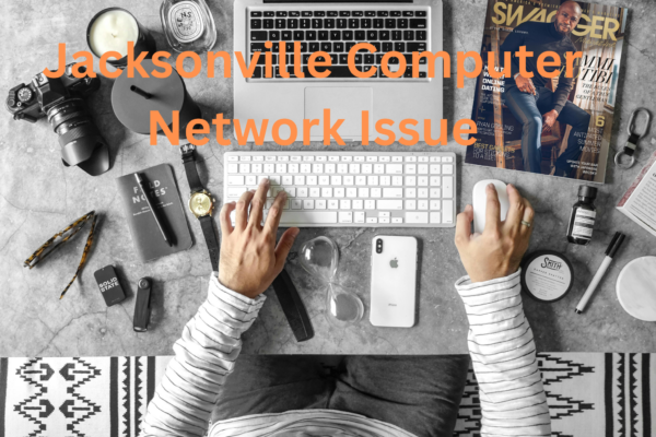 Technician troubleshooting Jacksonville computer network issue